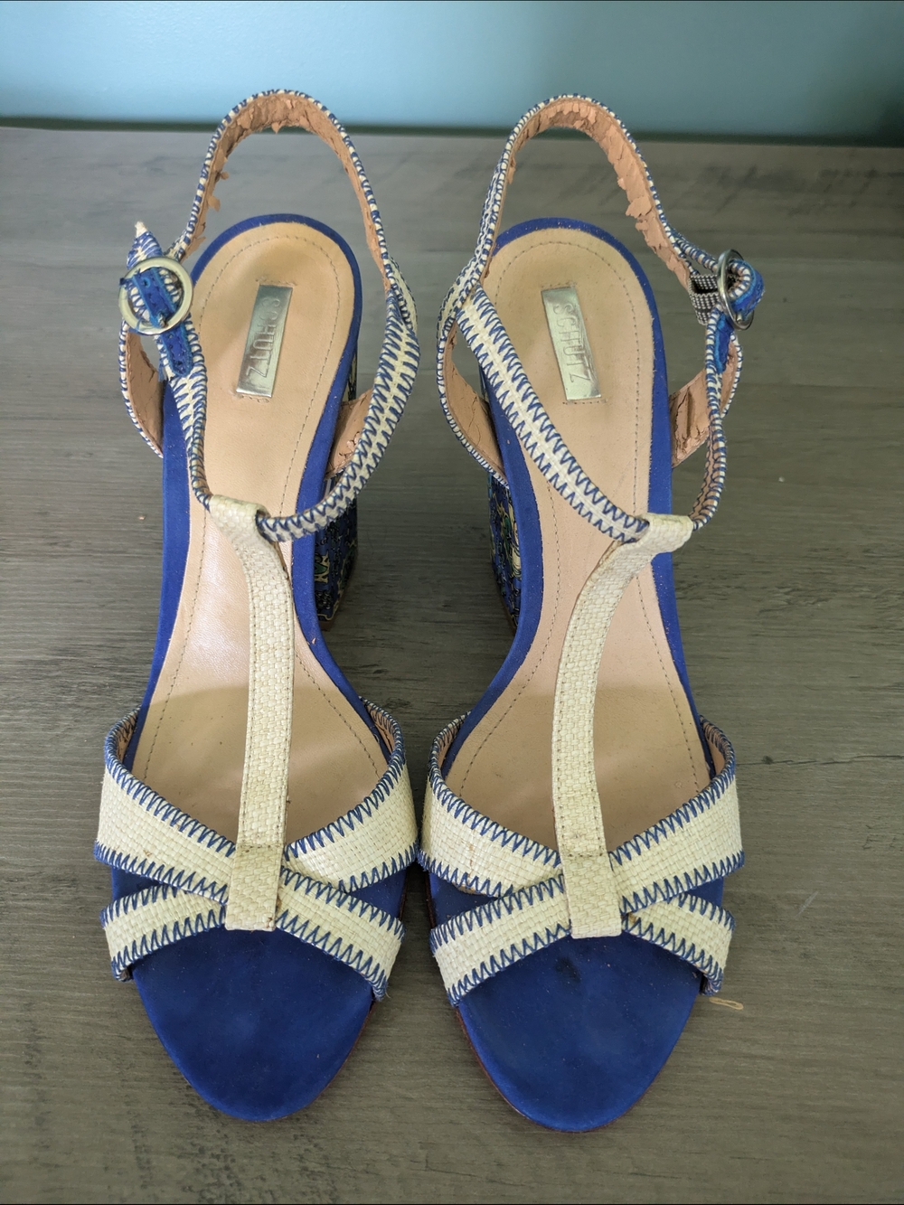 Schutz Felicita Blue & Ivory _ Floral Block Heel Sandal _ Anthropologie 10B - Picture 3 of 7